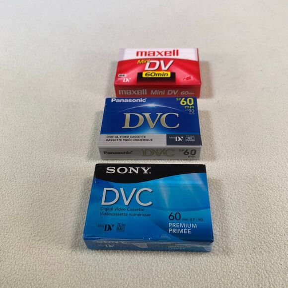 Lot of 3 mini dv blank cassette tapes 60 min Sony Maxell Panasonic - Picture 1 of 3